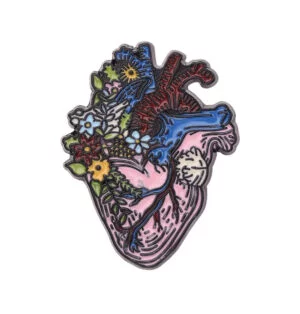 Floral anatomical heart pin