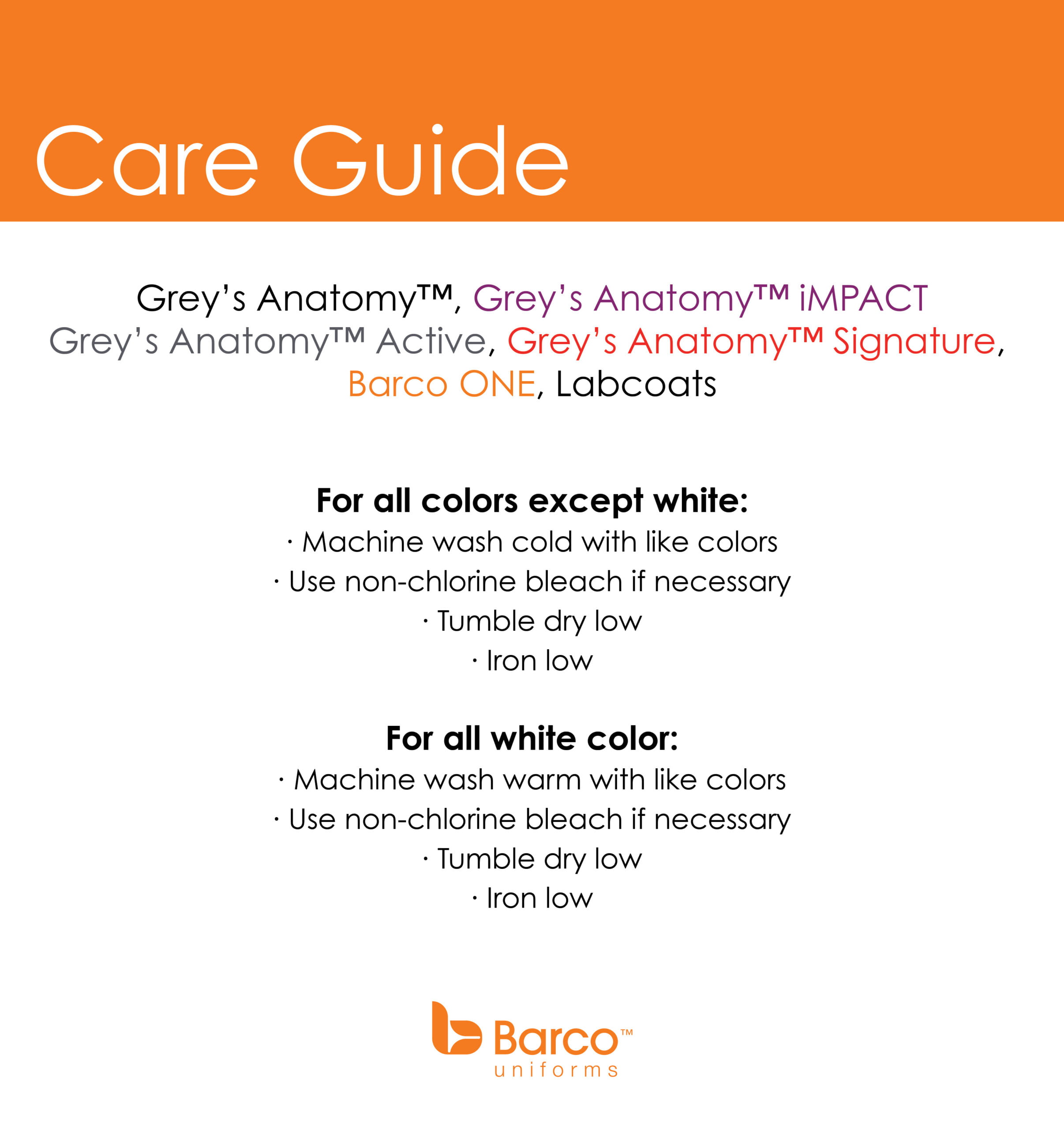 Barco Uniforms Care Guide